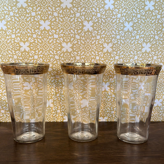 Set of 3 Vtg Tiffin Gold Rimmed Minton Double Shot/Apertif Glasses
