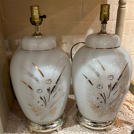 MCM Hurricane Glass White Floral Lamps
