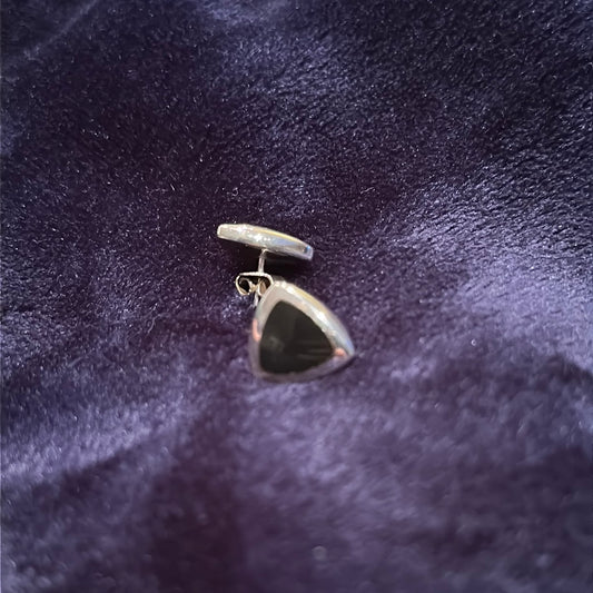 Vtg Onyx & 925 Sterling Silver Triangle Earrings