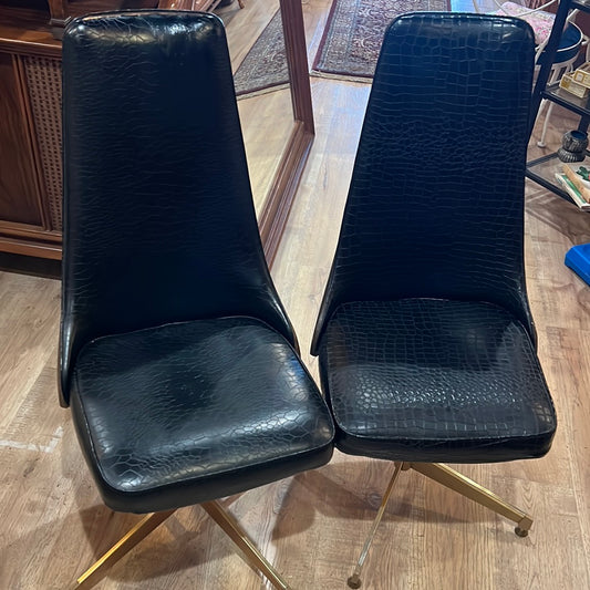 Pair of Vtg Atomic Black Leather Chairs