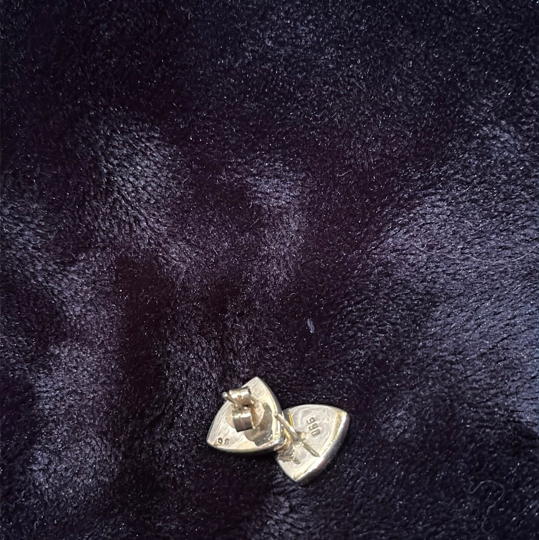 Vtg Onyx & 925 Sterling Silver Triangle Earrings