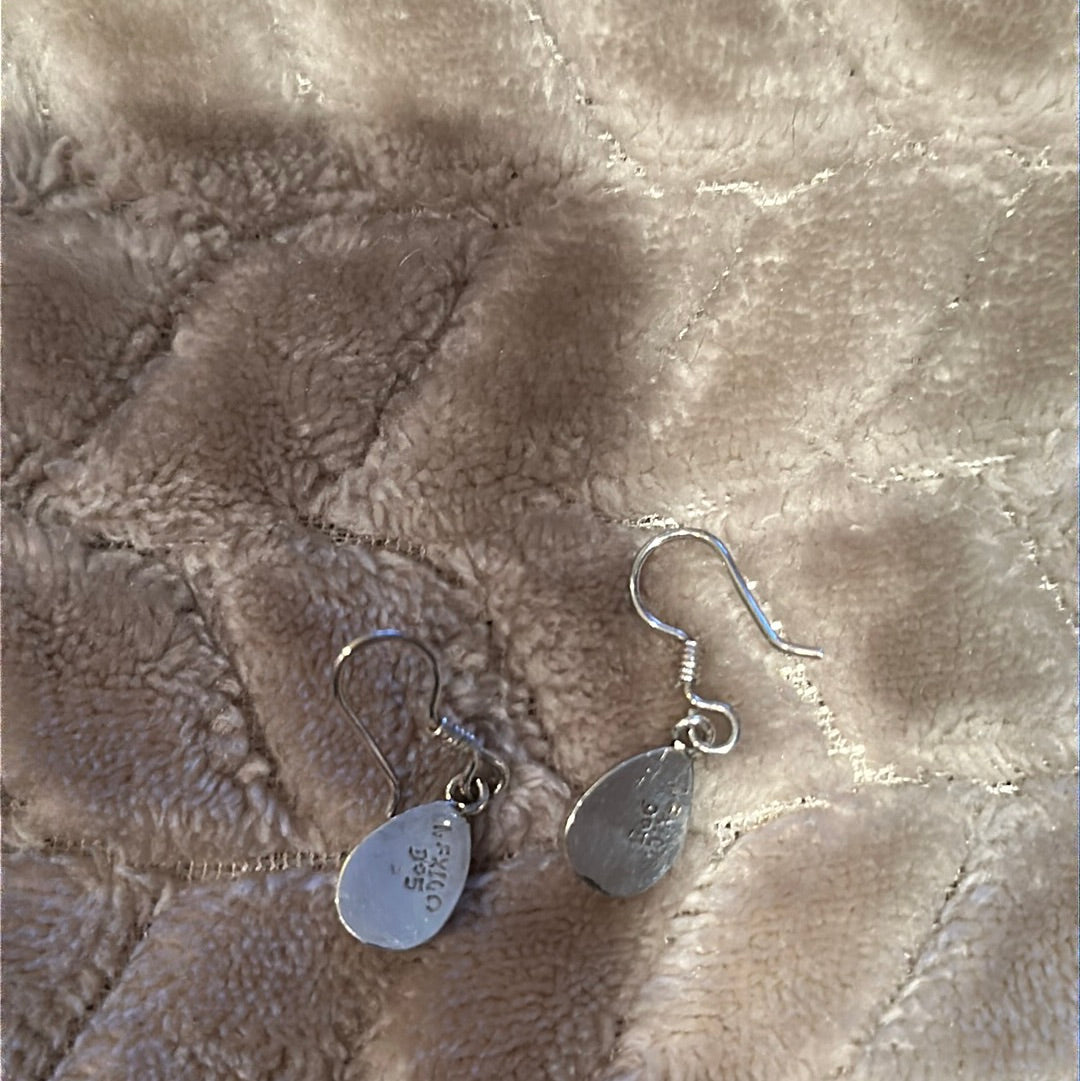 Vtg Onyx & 925 Sterling Silver Drop Earrings
