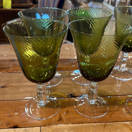 Vtg Artland Green Glass Goblet
