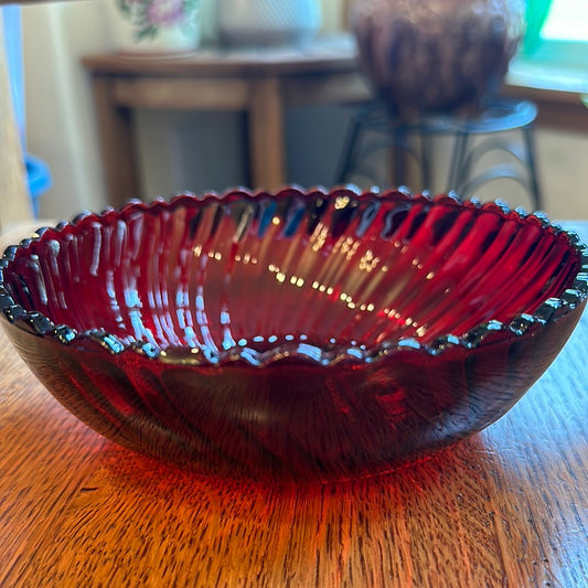 Vtg Ruby Red Swirl Bowl