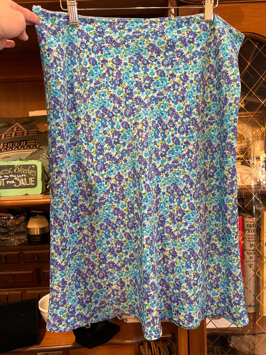 Vtg 1970s Blue Floral Luna Chix Skirt