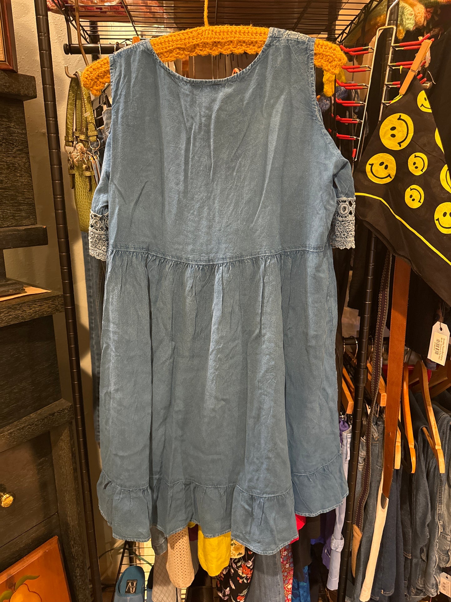 Vtg Just Cruising Off-Shoulder Jean Dress