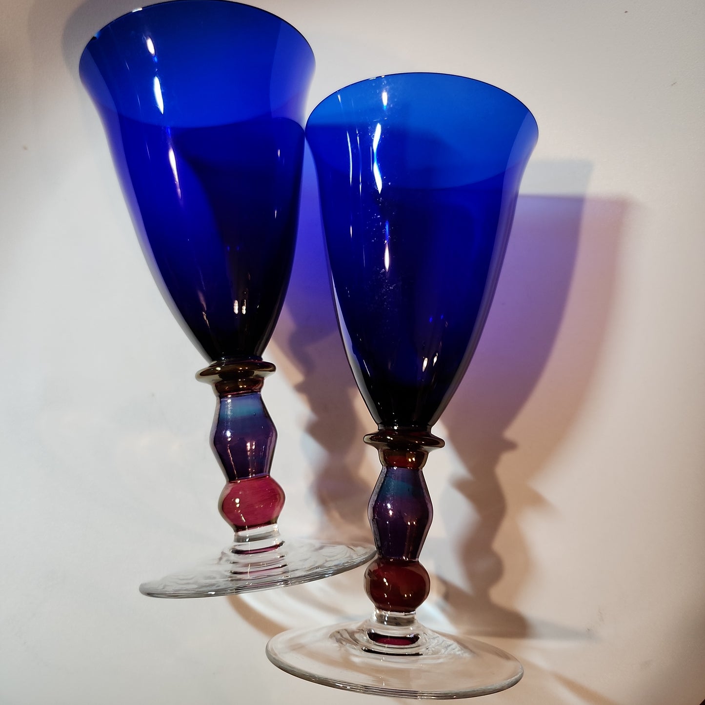 2 Vntg Art Glass Wine Glasses