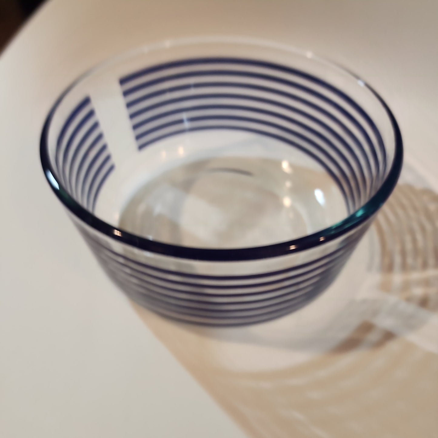 7201 Vntg Pyrex Navy Stripe Clear Glass Bowl