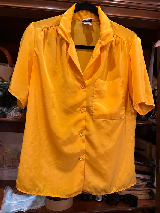 Vtg 70s Yellow Polyester Button Up