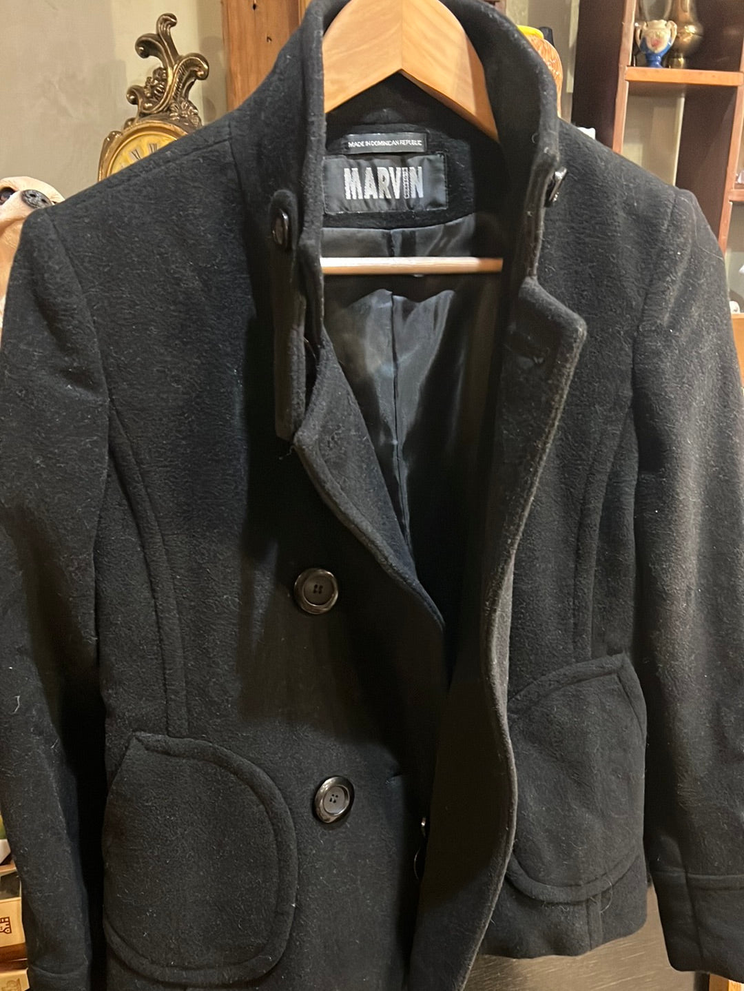 Marvin Black Polyester Peacoat