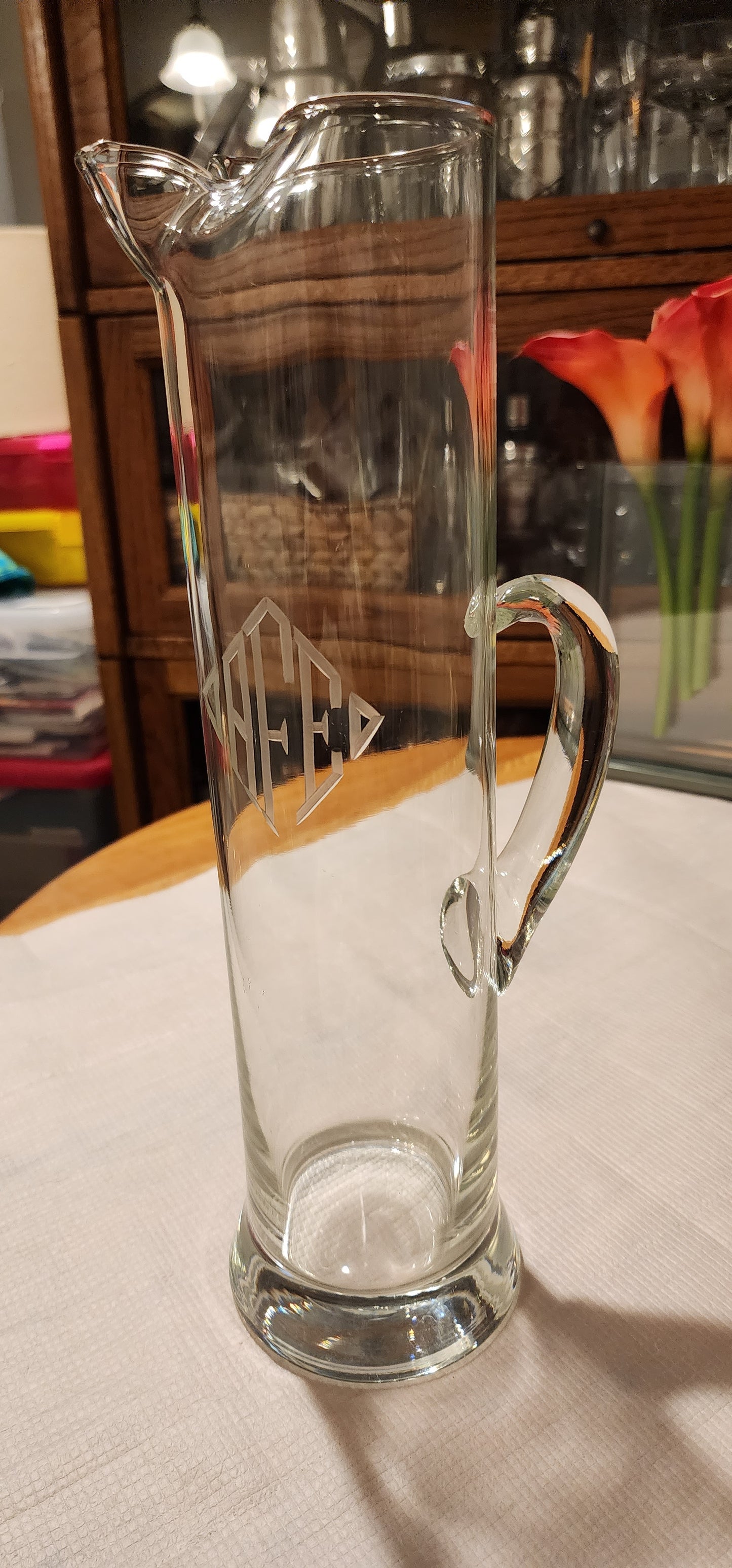 MCM Etched Crystal Cocktail Pitcher