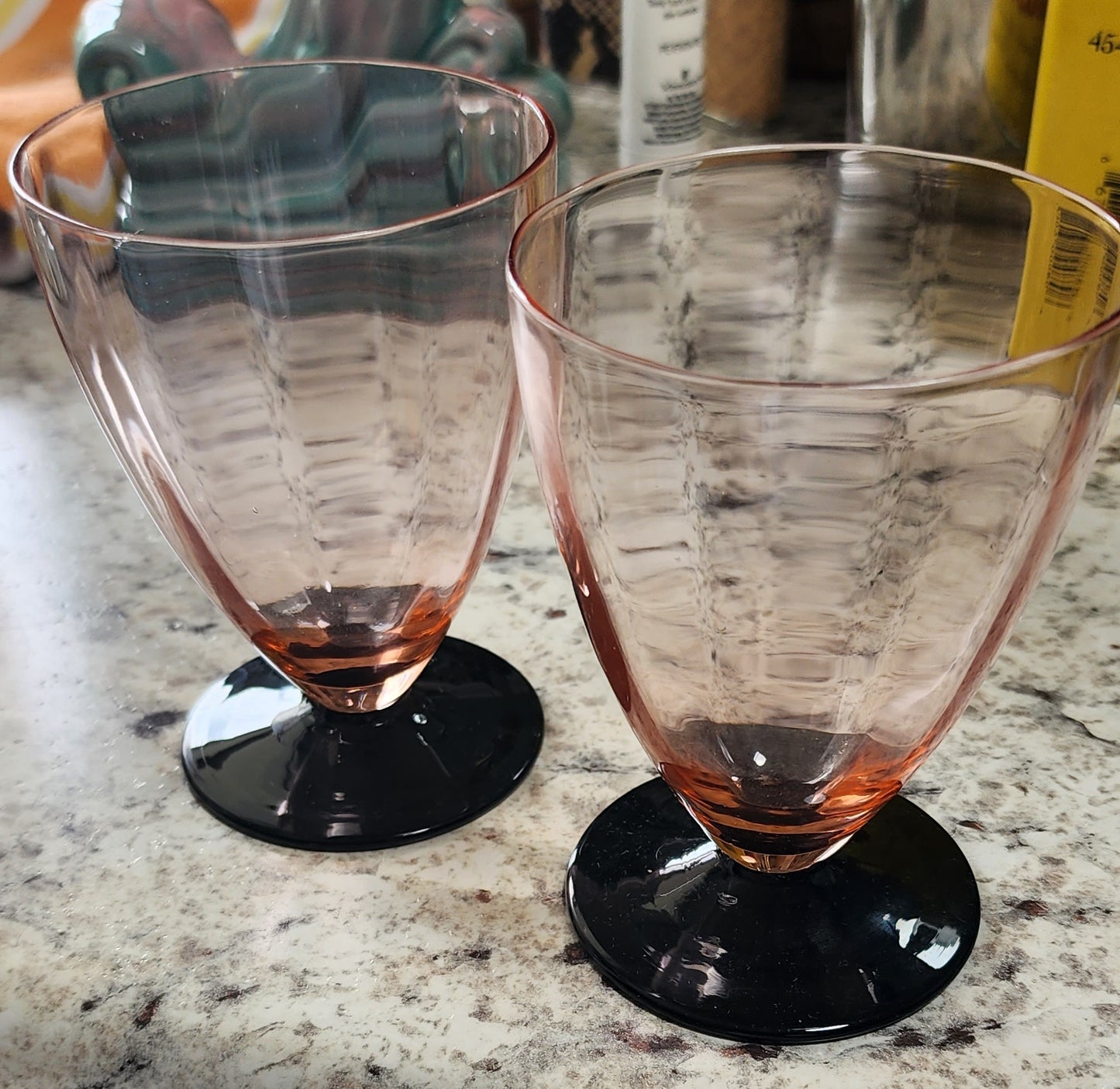 2 Art Deco Pink/Black Wine-Waters