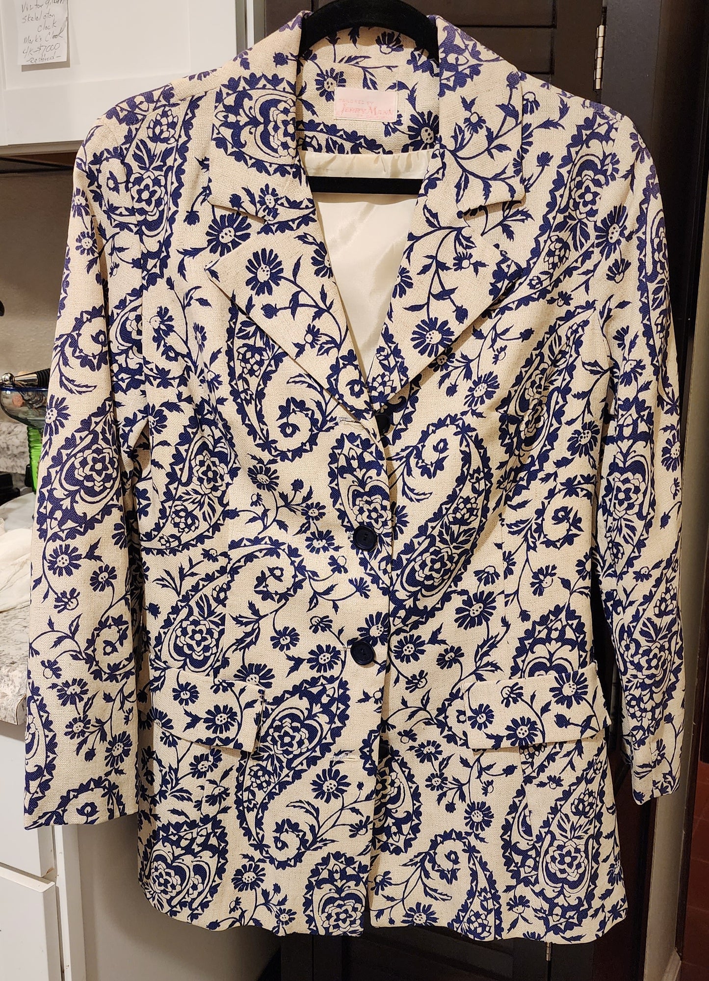 White and Blue Paisley Blazer