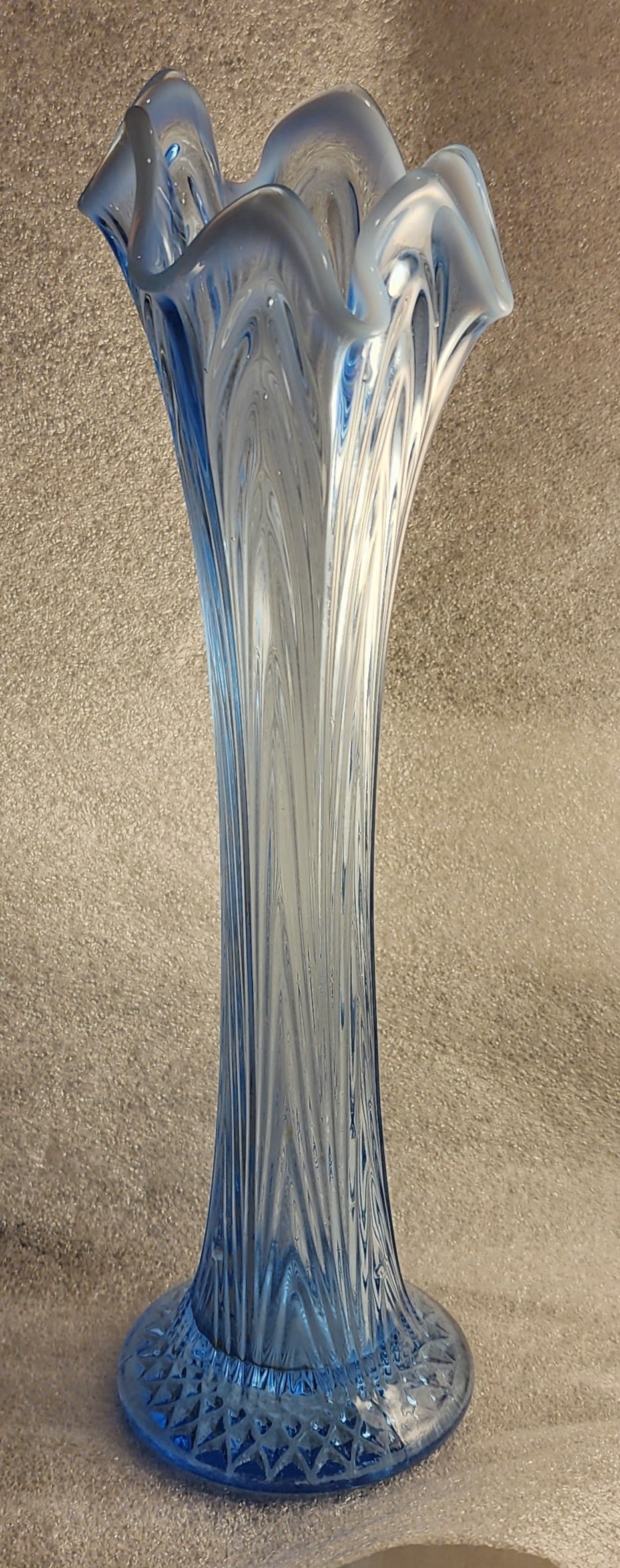 Fenton 12" Opalescent Blue Swung Vase