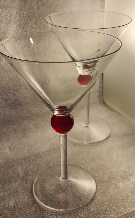 2 Art Glass Red/Clear Martini