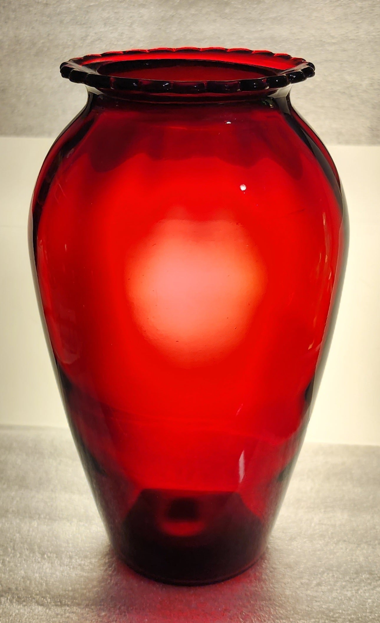 Mid Century Anchor Hocking Scalloped Ruby 9' Vase