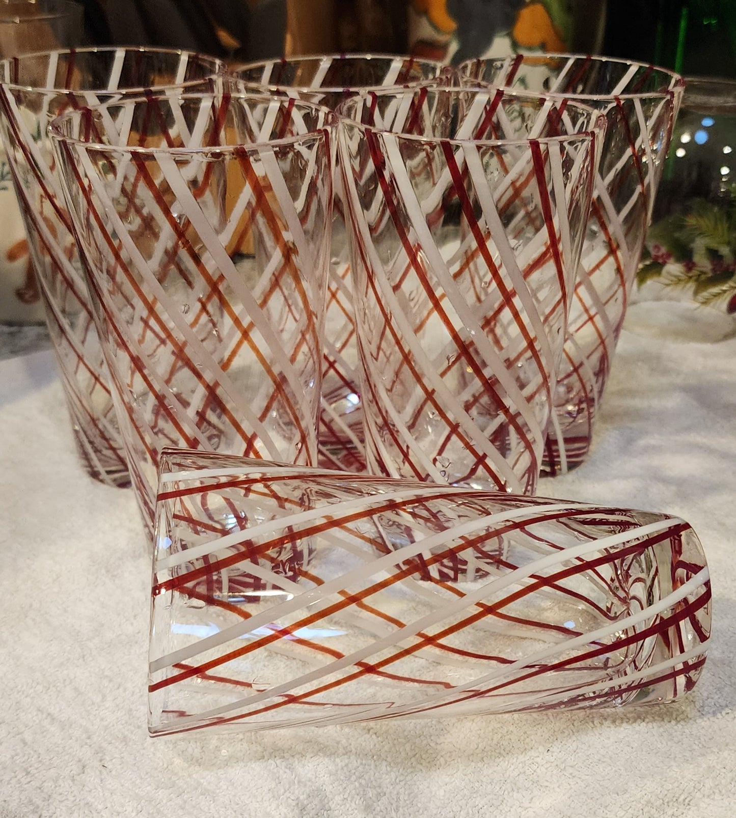X6 Peppermint Swirl Art Glass Christmas