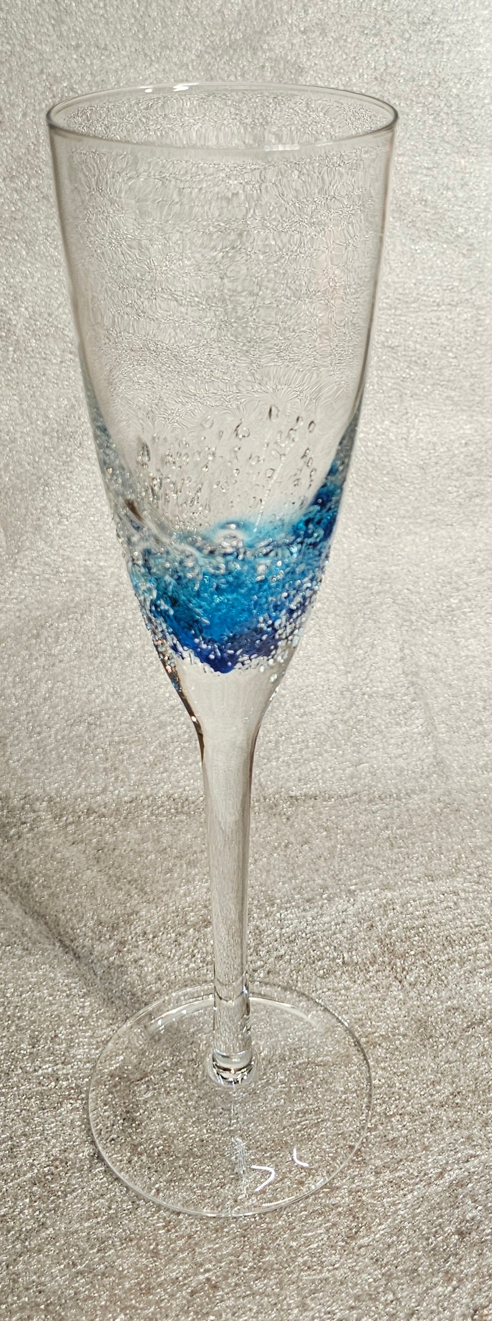 Art Glass Teal Champagne Flute