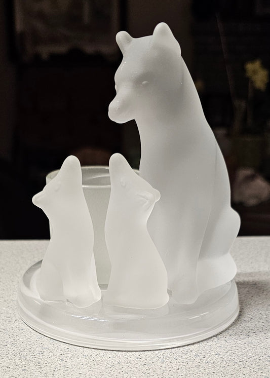 Vntg Partylite Frosted Wolf Family Candle Holder