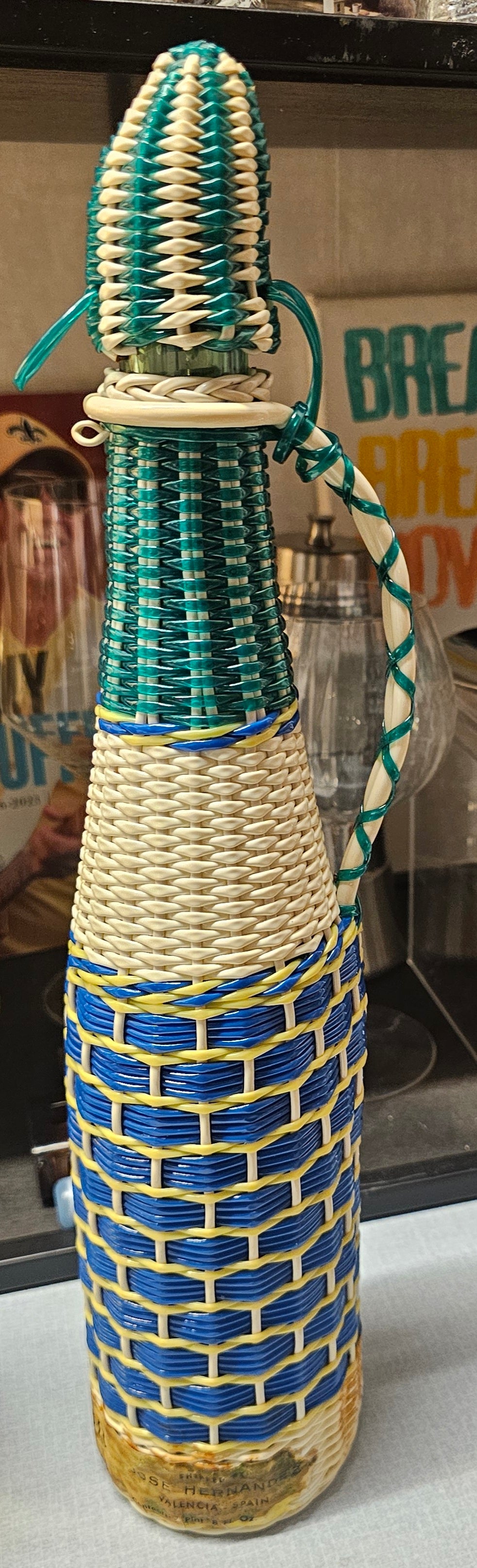 60s BOHO CHIC Scoubidou WOVEN Wrapped PLASTIC Wine Decanter