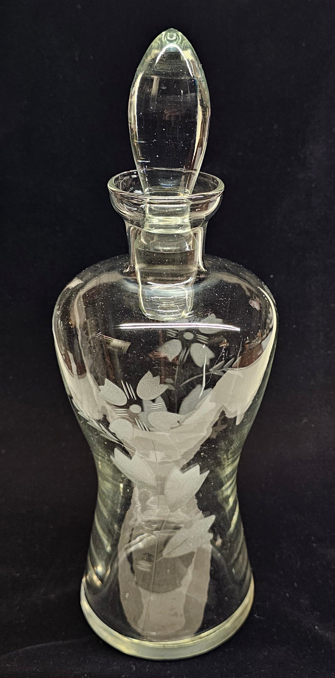 Vntg Cordial Liquor Flower Etched Decanter