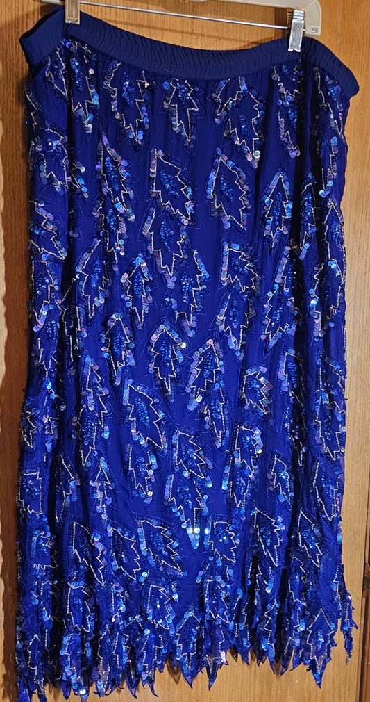 Vntg Silk/Sequin Scala/Paris Royal Blue Skirt