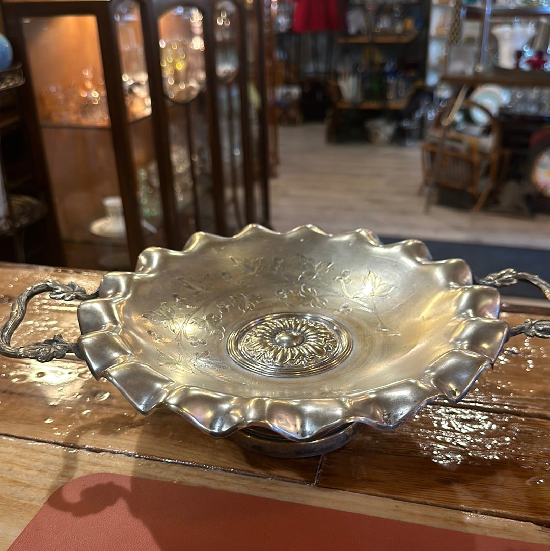 Brass Engraved Handled Pedestal Bowl