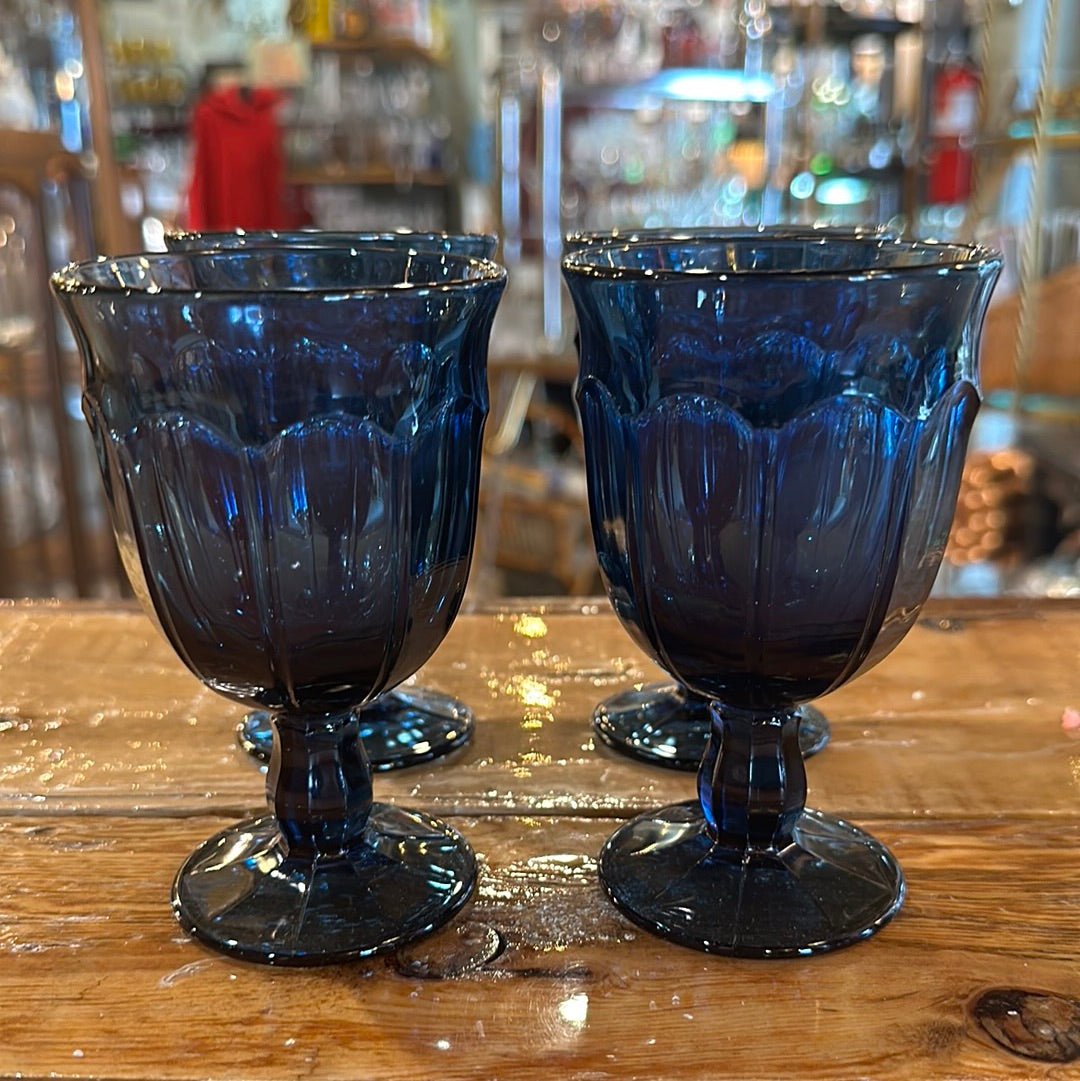 Set of 4 Vintage Smoked Blue Glasses
