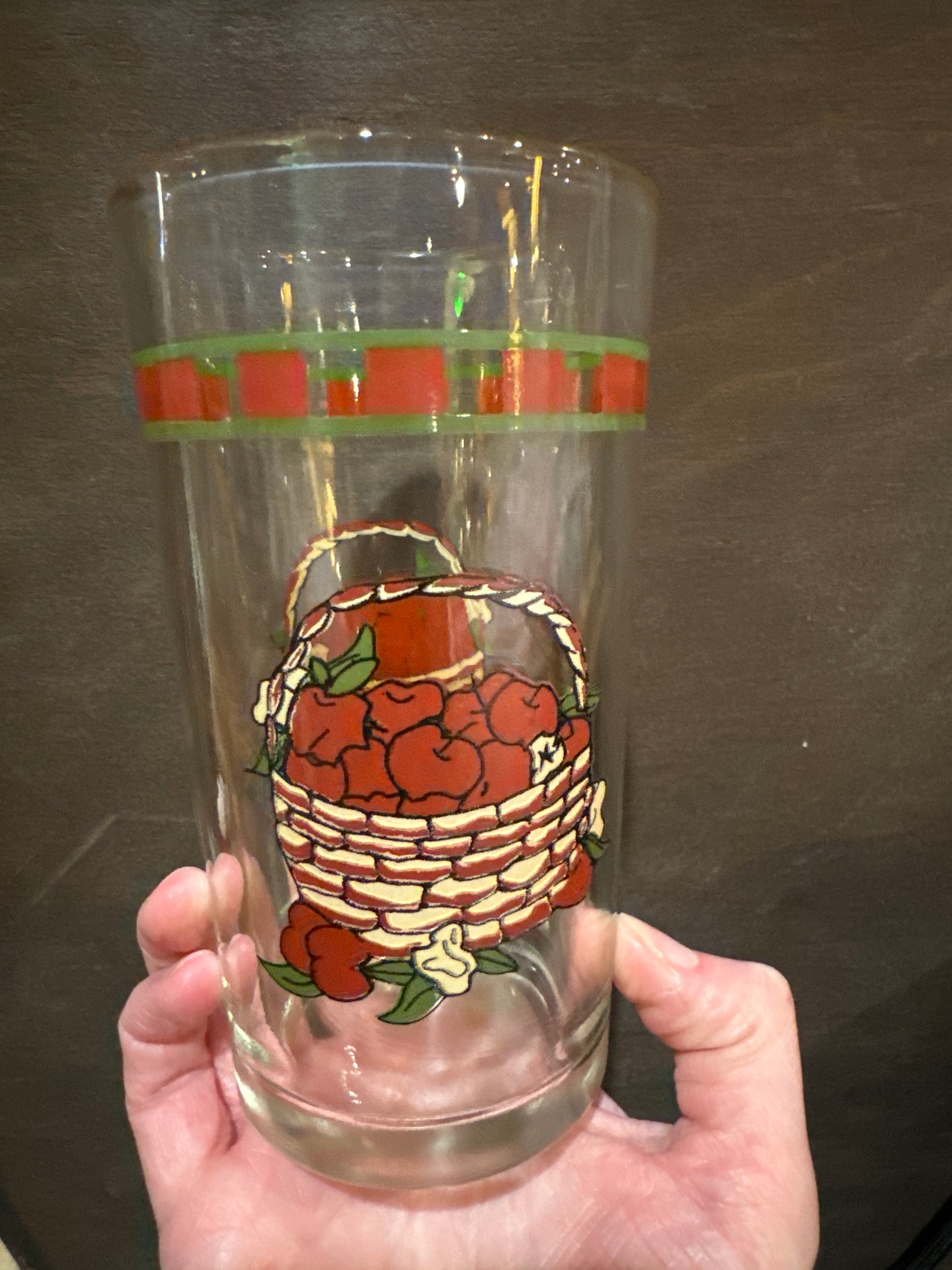 Vtg Apples In basket Tall Glass