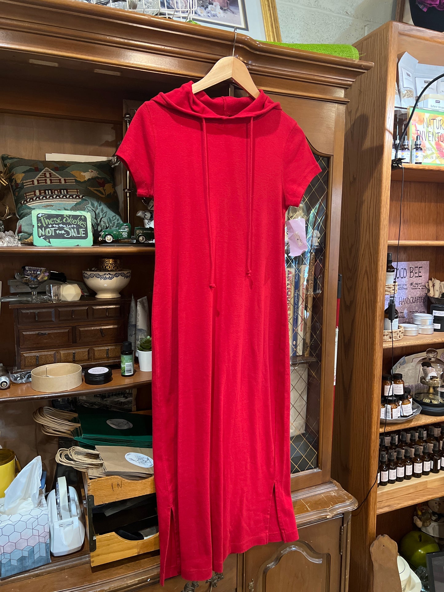 Vtg Red Frenchie Hooded Dress