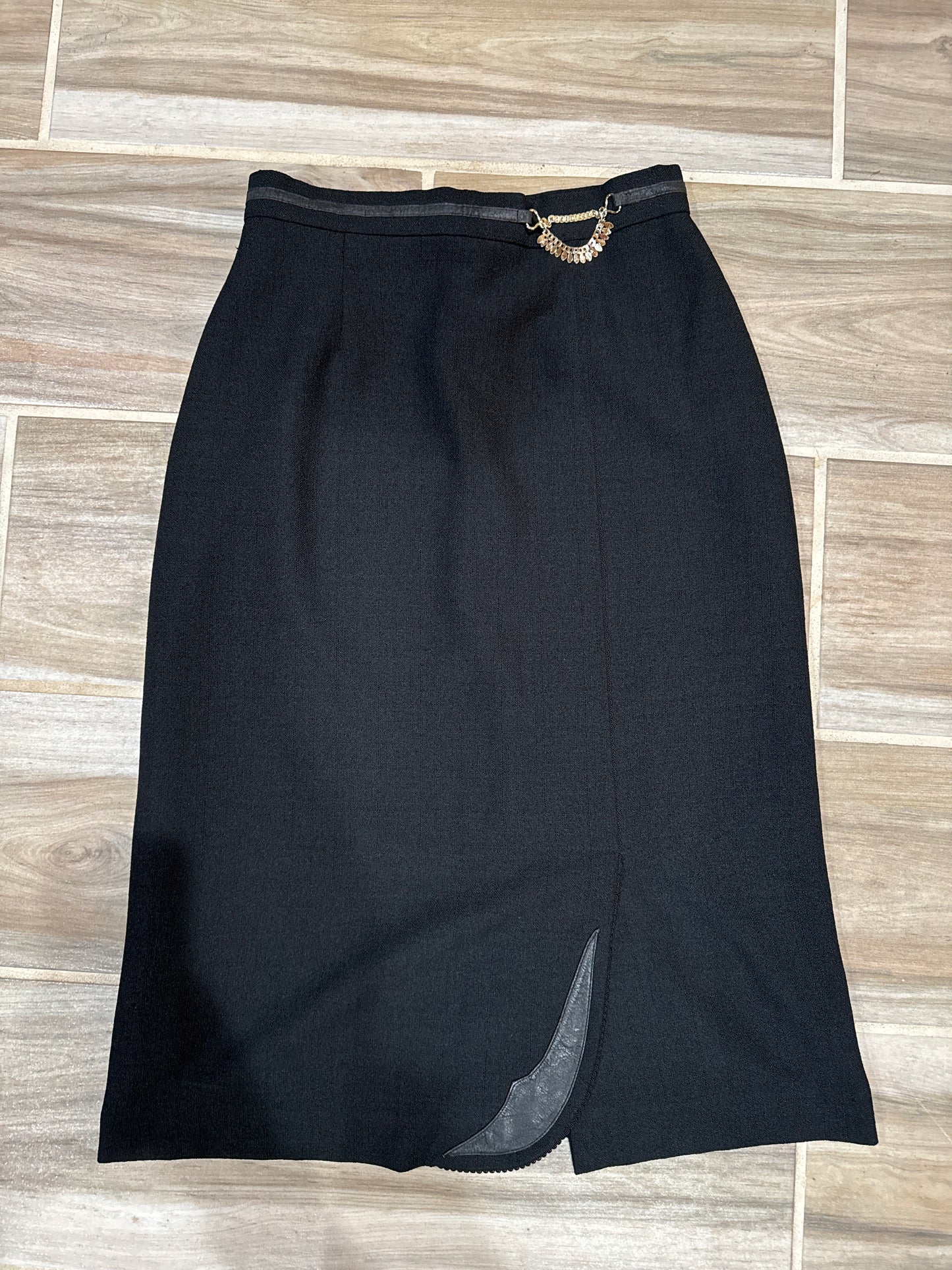 Vtg 80s Black Pencil Dress Skirt