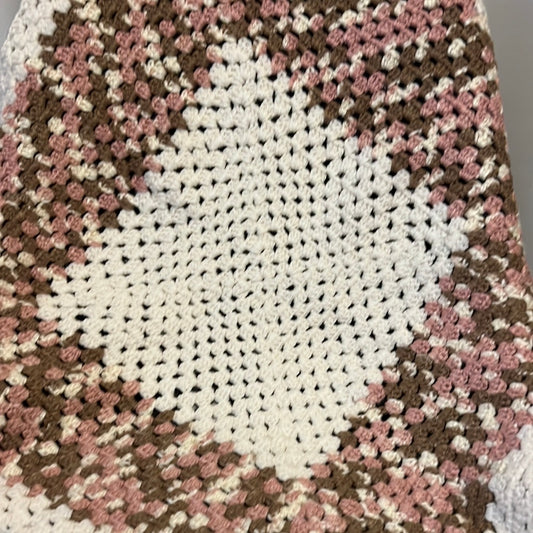 Pink, Brown & White Crochet Baby Blanket