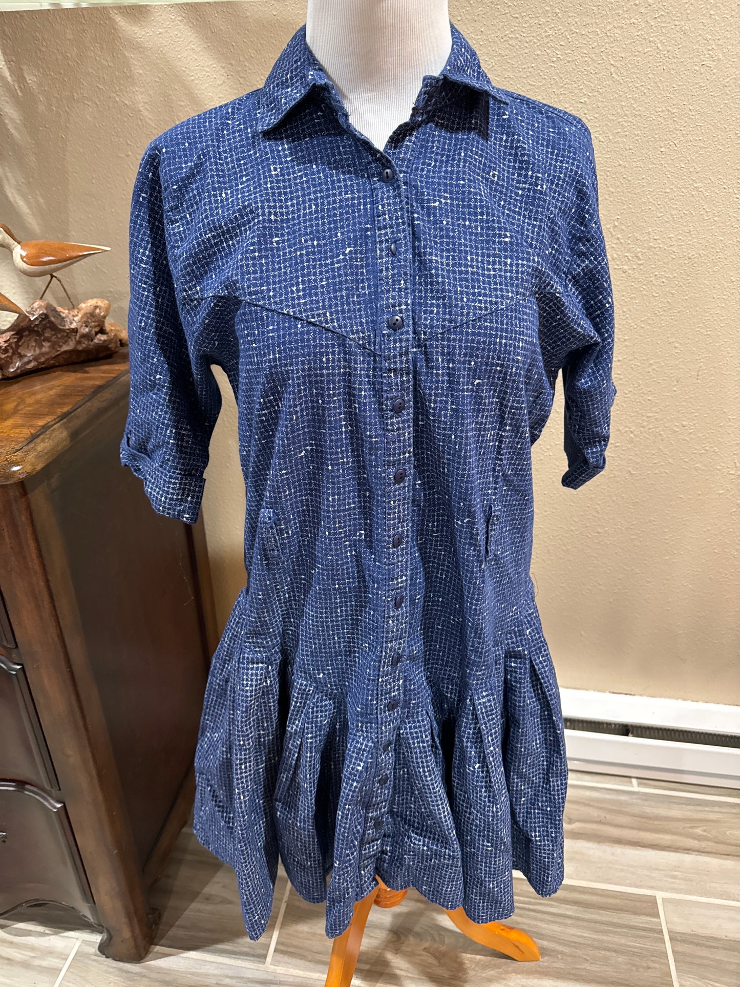 Vtg 80s Blue Checkered Dress (Clearance)