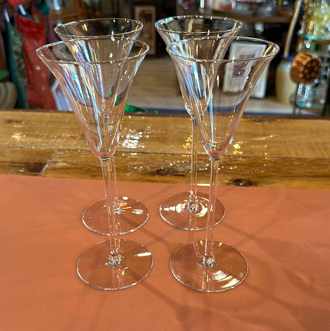 Set of 4 Vtg Lalique Style Cordial/Champagne Glasses