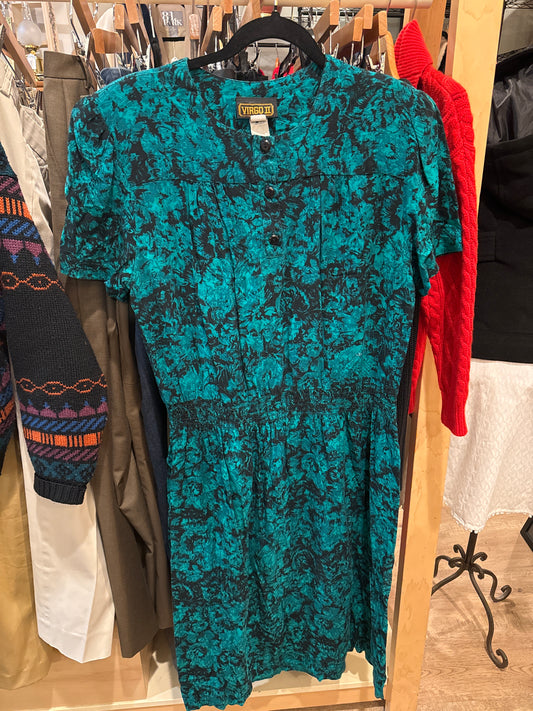 Vtg 1980s Virgo II Teal Dress