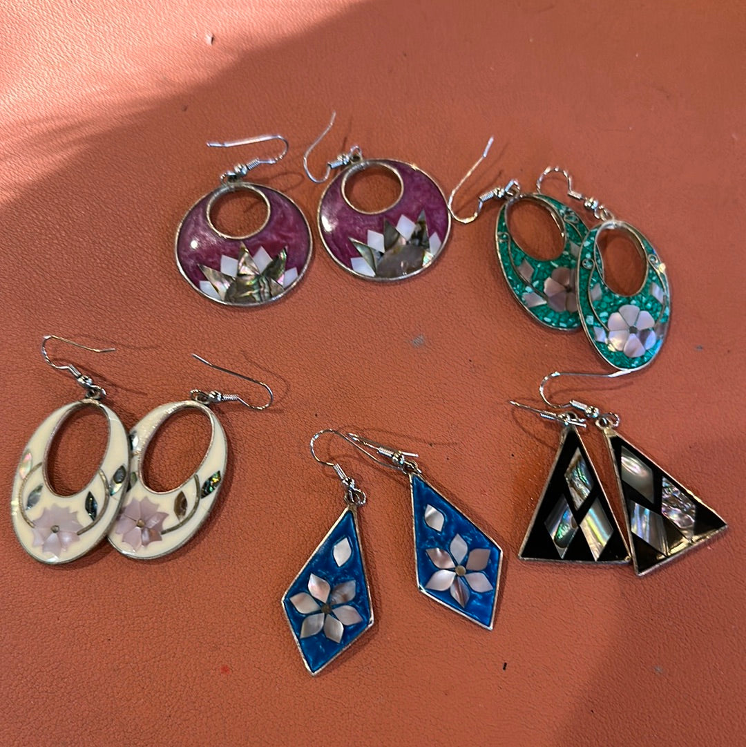 Vtg Mexican Sterling & Gemstone Earrings