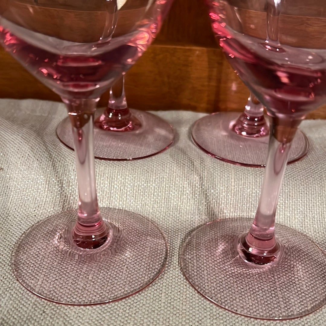 Vtg Pink Rose Wine Glasses (4)