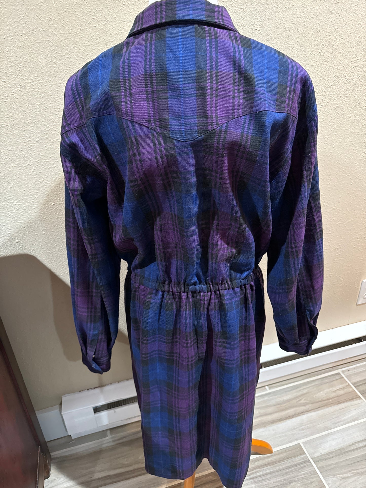 Vtg 1980s Handmade Plaid Button Up Dress