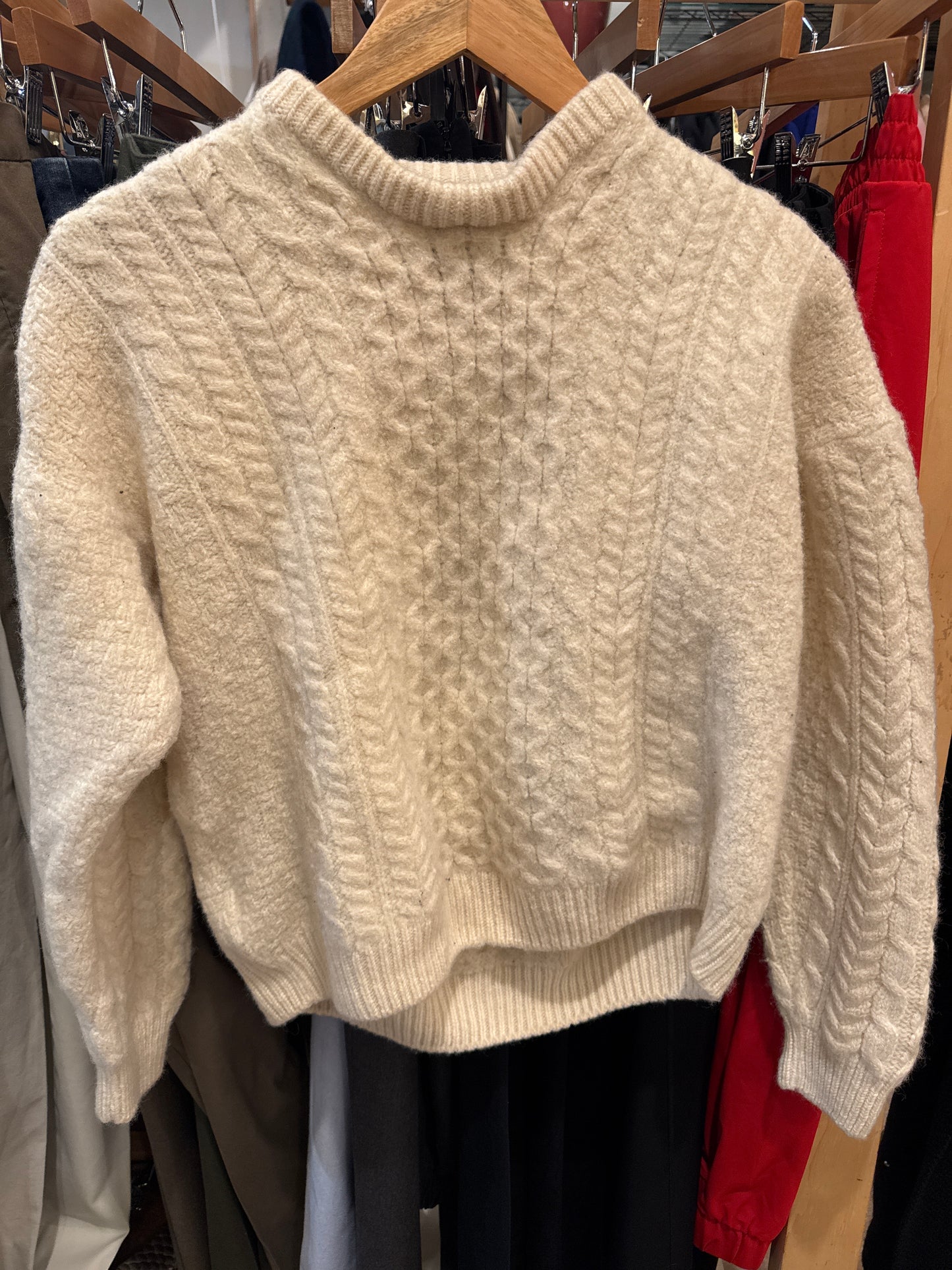 Vtg 90s Aran White Wool Sweater