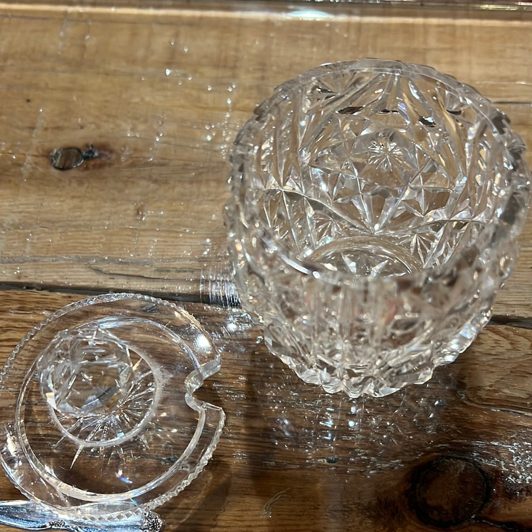 Antique Cut Crystal Sugar Jar w/Spoon