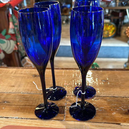 Cobalt Libbey Champagne Glasses (2)