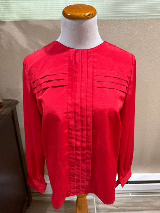 Vtg 70s Red Pleated Dress Shirt