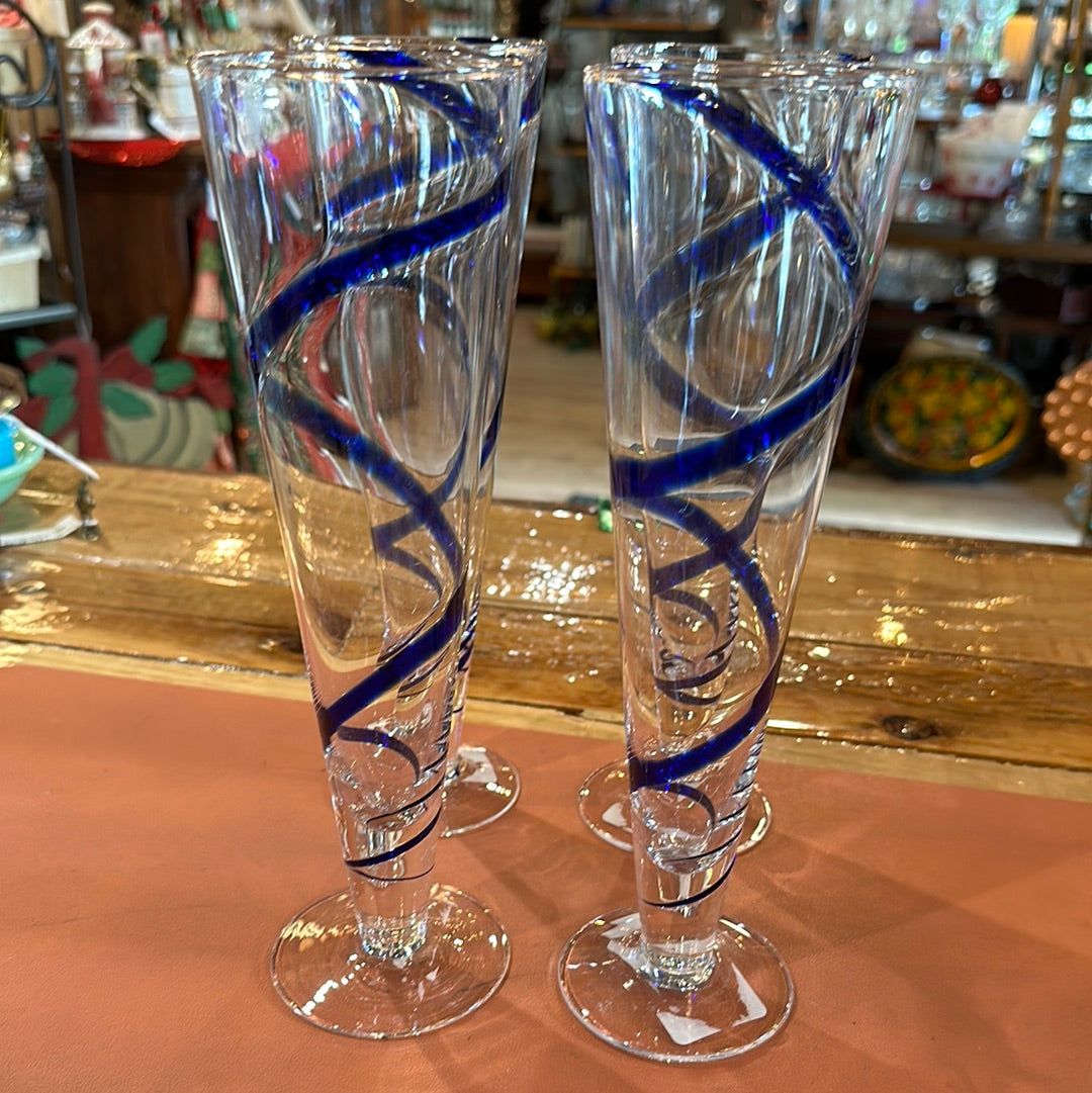 Set of 4 Pier 1 Cobalt Swirl Glasses