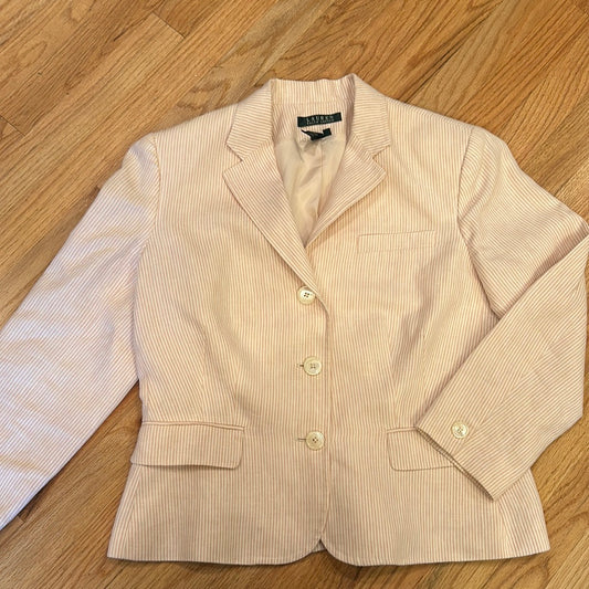Ralph Lauren 100% Linen Pink Striped Blazer size 12