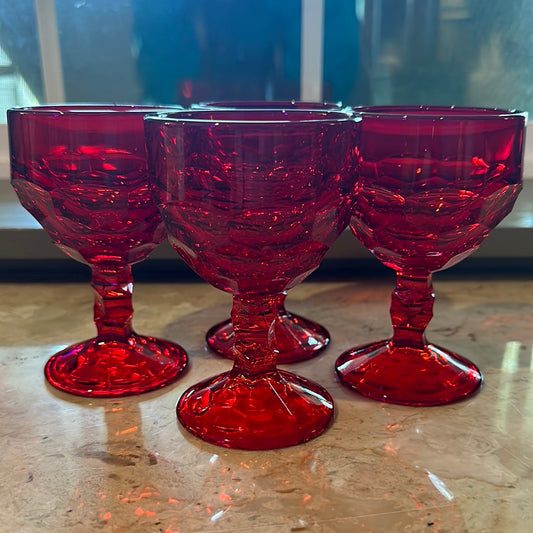 Set of 4 Ruby Red Georgian Glasses
