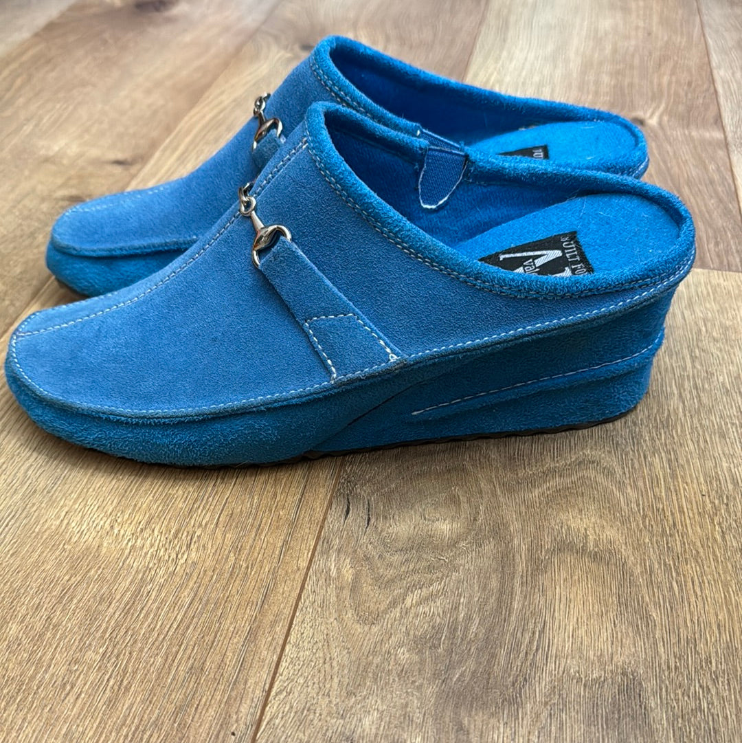 AJ Valenci Teal Suede Wedge Heel Mules