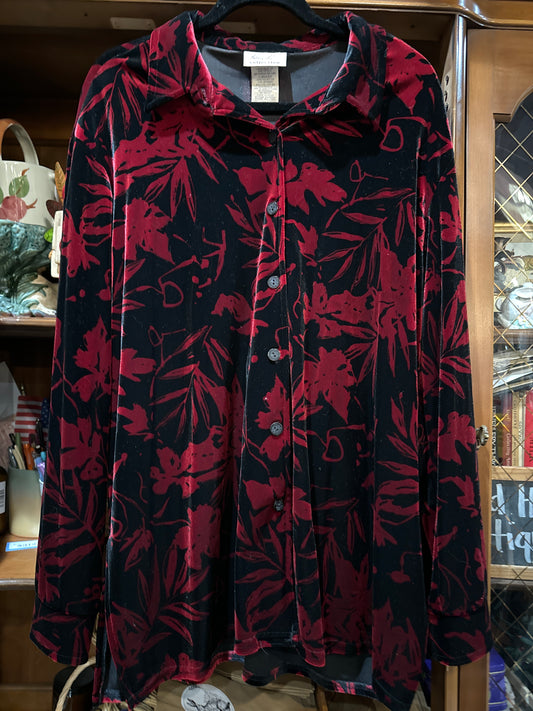 Vtg 90s Kathie Lee Velvet Floral Button Up