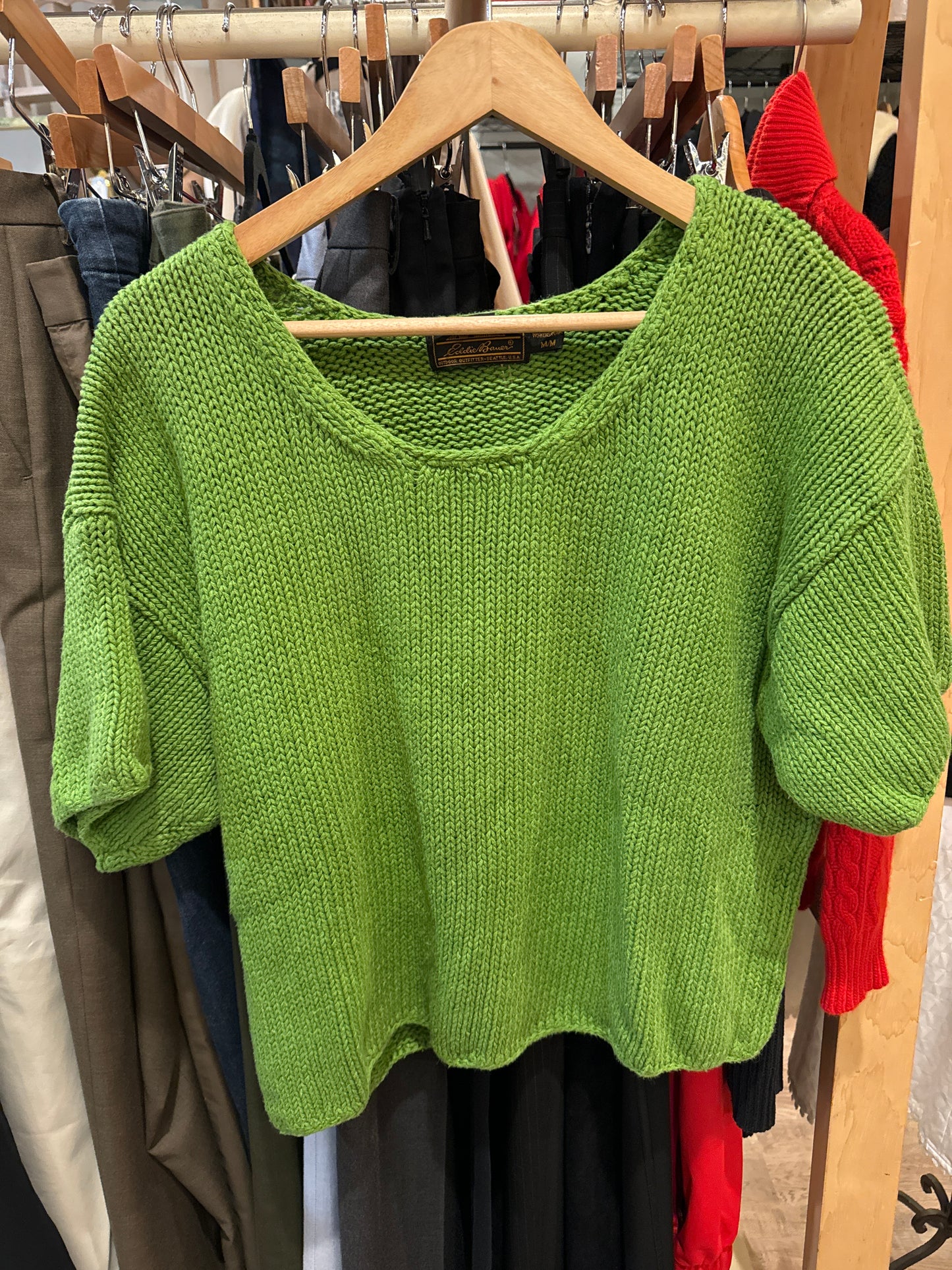 Vtg 90s Eddie Bauer Cropped Green Sweater