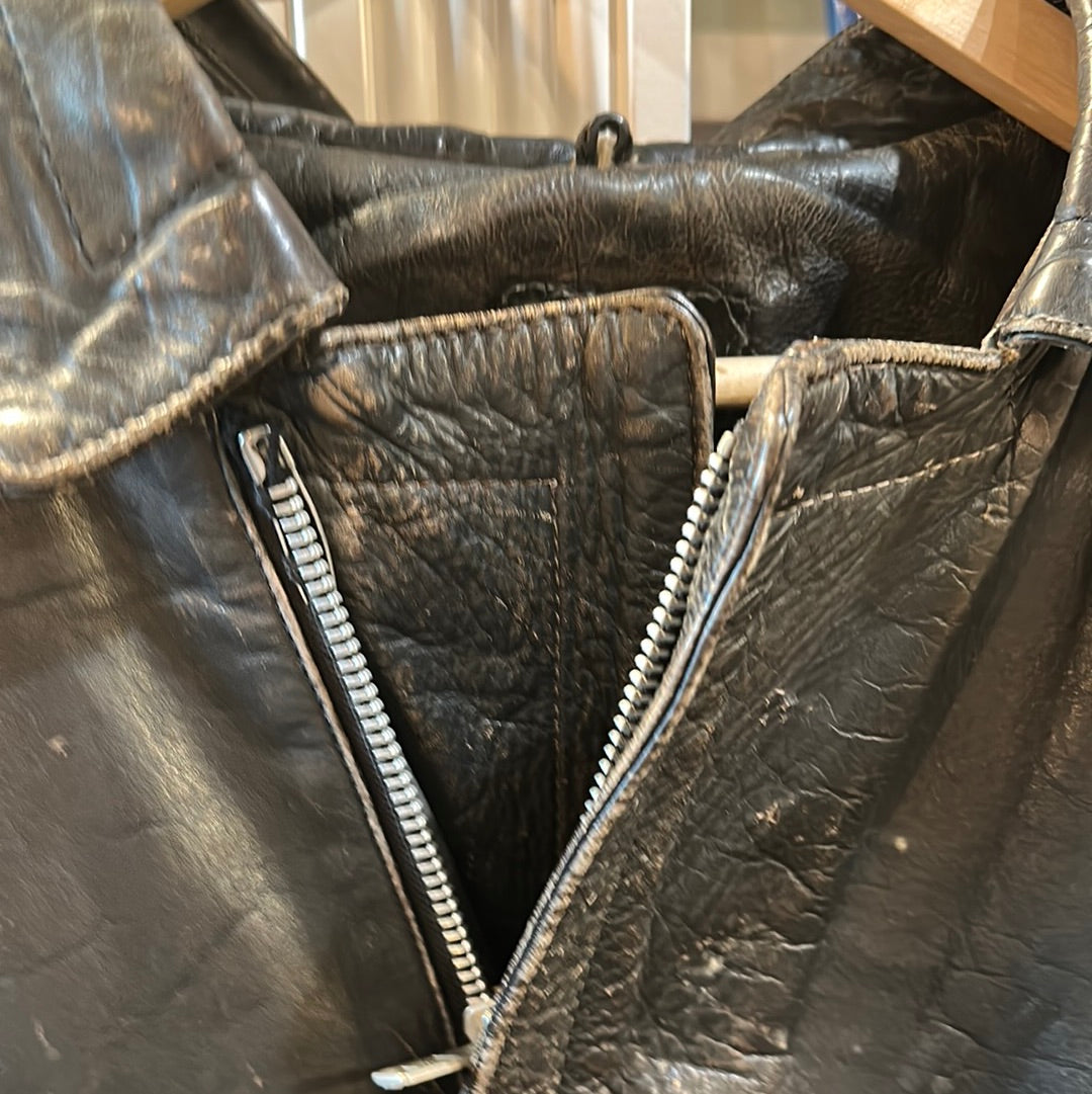 Vintage Etches Leder Fringe Black Leather Jacket