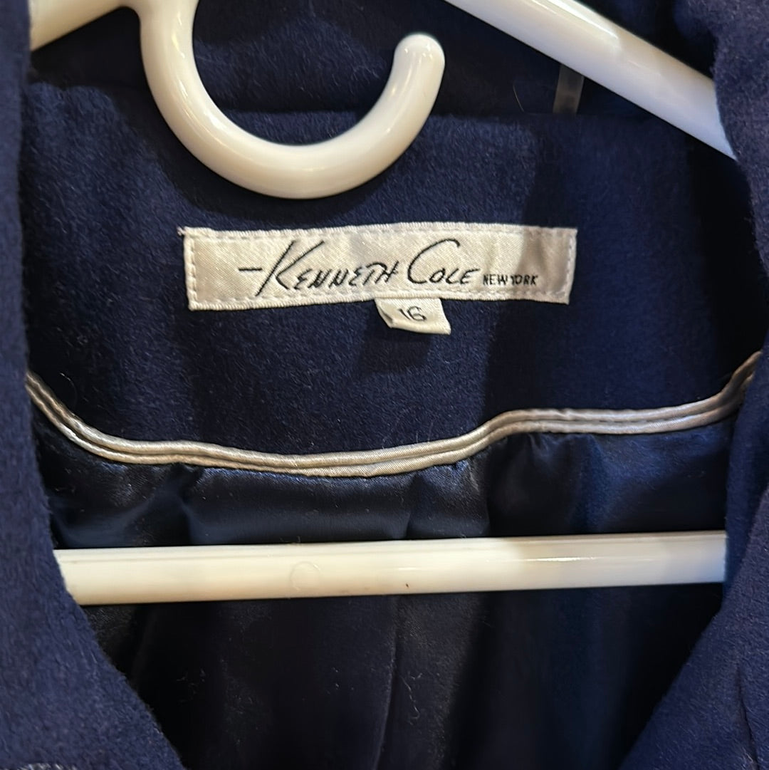 Kenneth Cole Navy Wool Belted Jacket